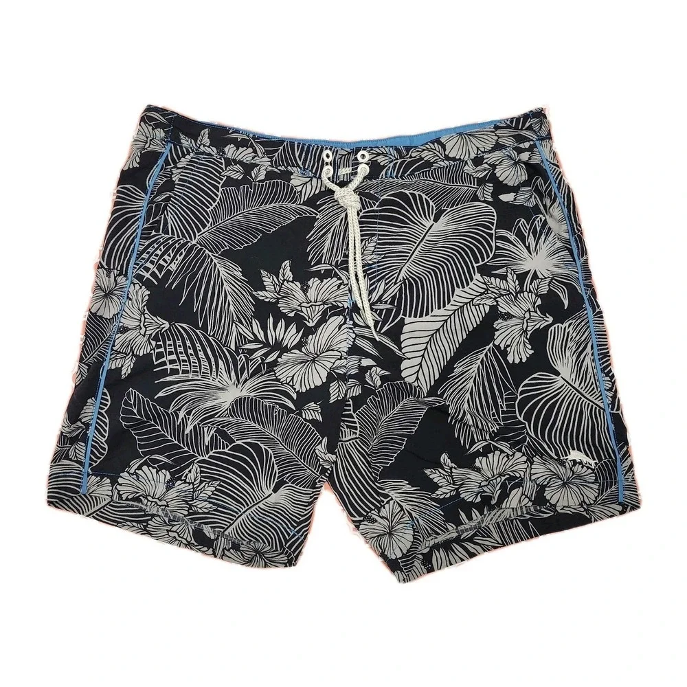 Men's TOMMY BAHAMA RELAX Black‎ & Gray Swim Shorts Trunks Bathing Suit Size L